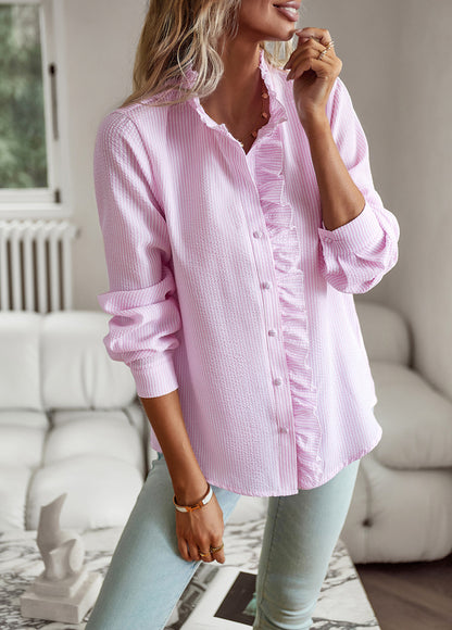 Blouse rayée manches longues – chemise boutonnée élégante pour le bureau et les sorties