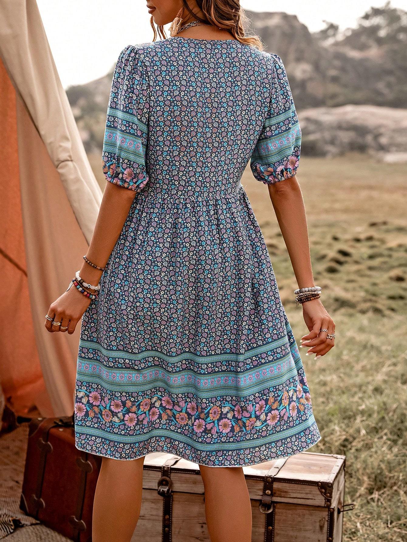 Robe imprimée boutonnée décontractée – Tenue de plage et de vacances pour femme